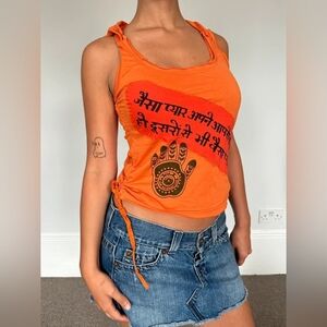 Orange Sleeveless Top with Graphic Print